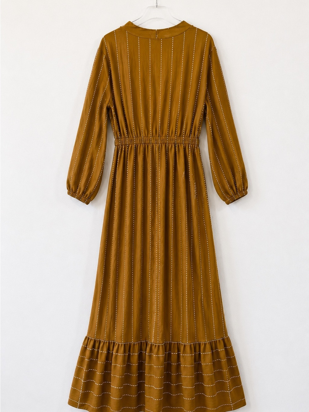 World Market Mira Tobacco Stripe Boho Kaftan Maxi Dress Pockets Sz S/M - Picture 3 of 8